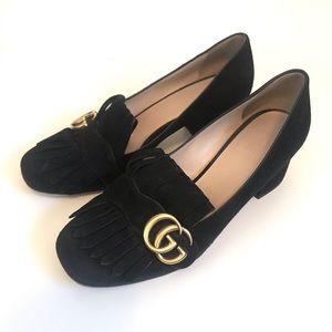 Gucci GG Kiltie Fringe Pump Marmont Black Suede